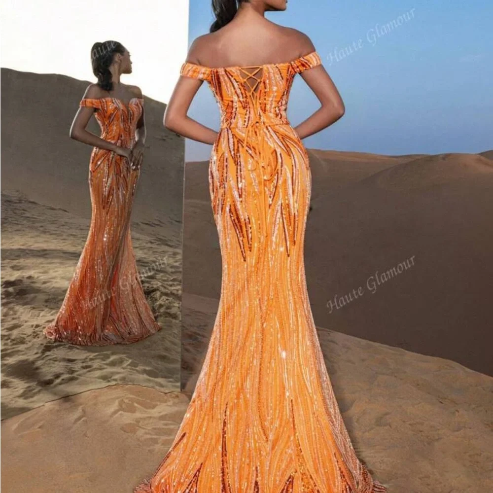 Elegant Orange Sequin Dress - Picture 4 of 4